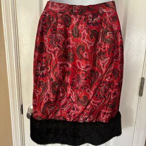 Atsuki Onishi Red Patterned Skirt Faux Fur Hem